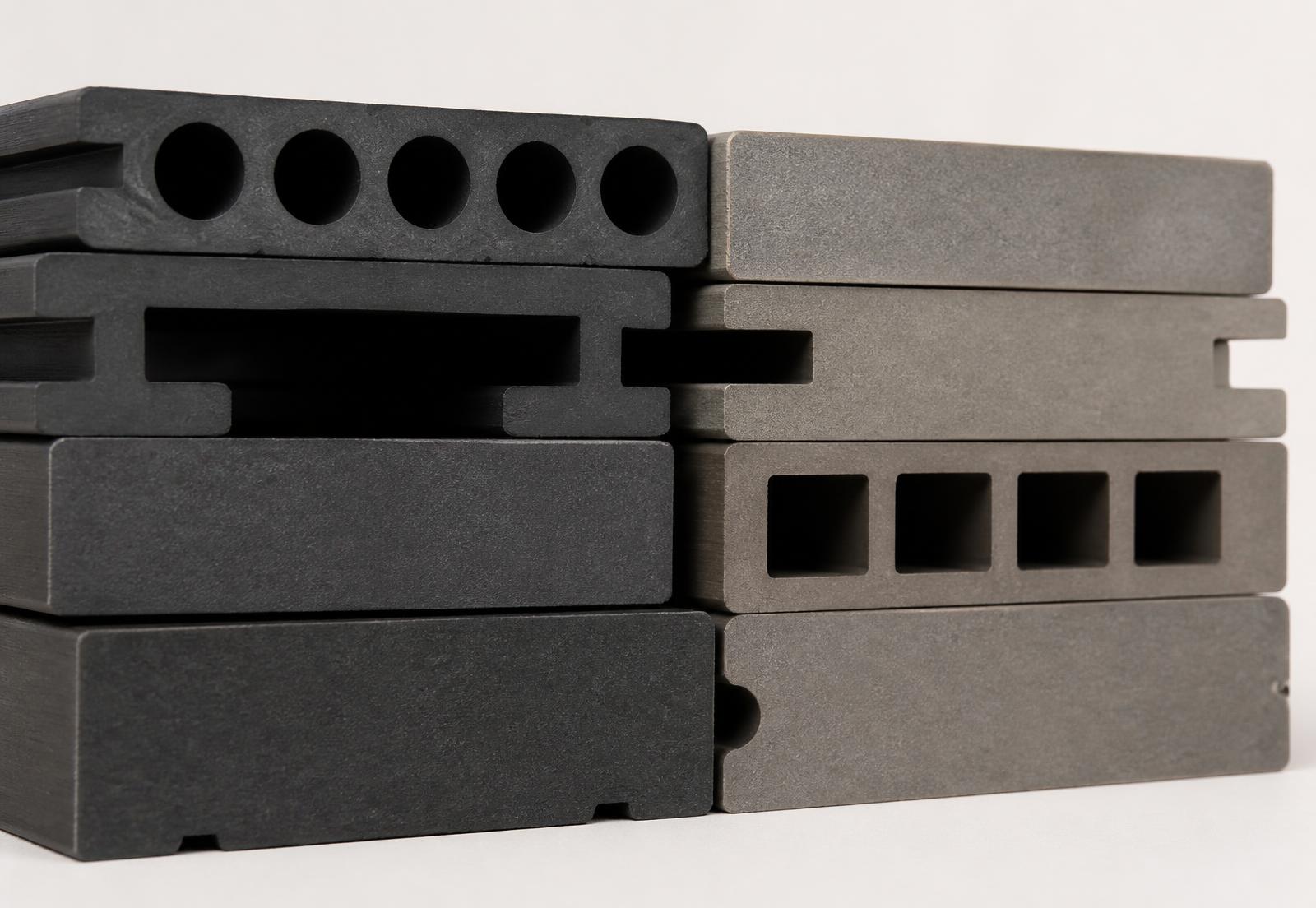 חתכים של פרופילי פולימר HDPE ממוחזר בגוונים שונים
